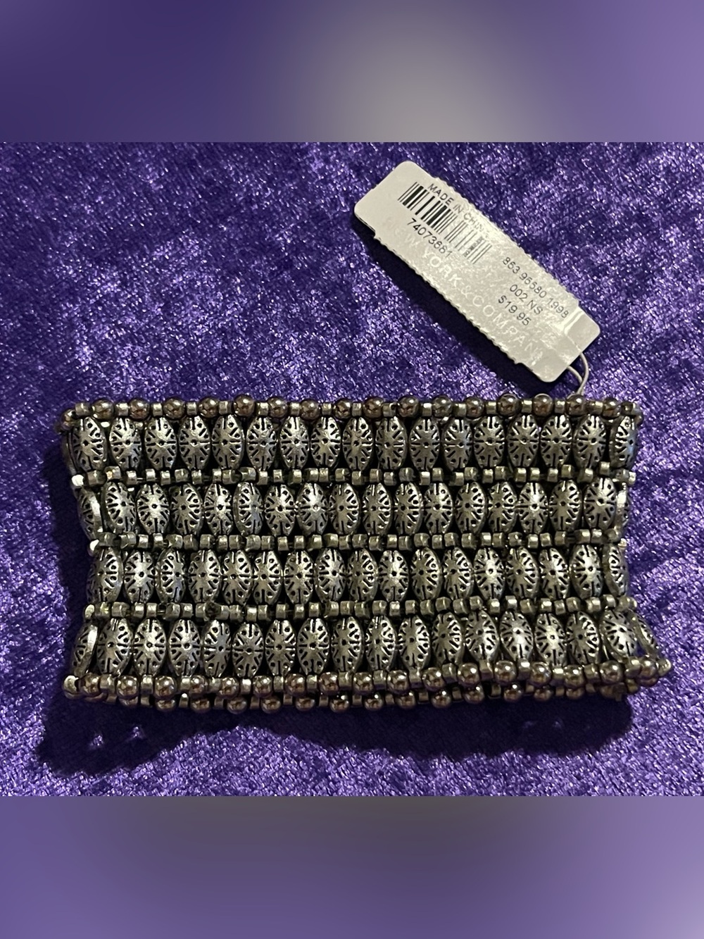 New York & Company Bohemian silver-tone multi-row panel stretch bracelet NWT